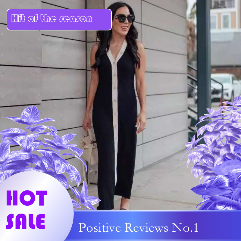 Dongdumaoyi V Kraag Sleepveless Single Breasted Gebreide Jurk Strakke Midi Contrast Kleur Vest Sexy Zomerjurk C