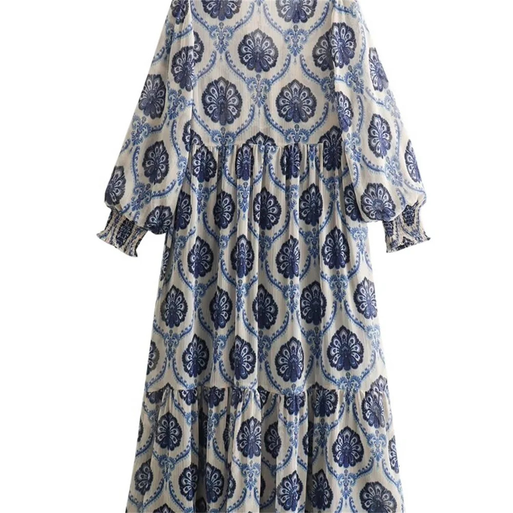2024 ZAR SpringSummer European and American Fashion Casual Metal Line Printed Dress 250324