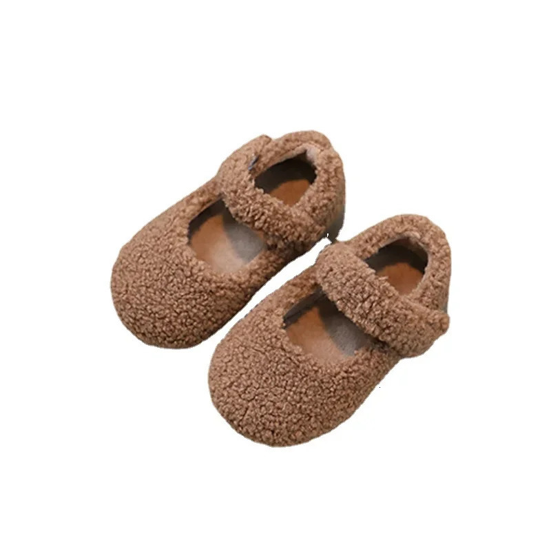 Winter Children Flat Shoes Fur Cover Toe Light Warm Kids Casual Shoe Plush Warm Non-slip Leisure Comfy Boys Girls Shoe 250326