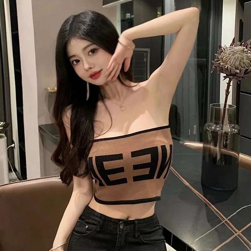 Women's Knitted Tube Inner Wear Letter Jacquard Bottoming Slim Fit Sexy Vest Versatile Tank Top Casual Short Style ddmySept