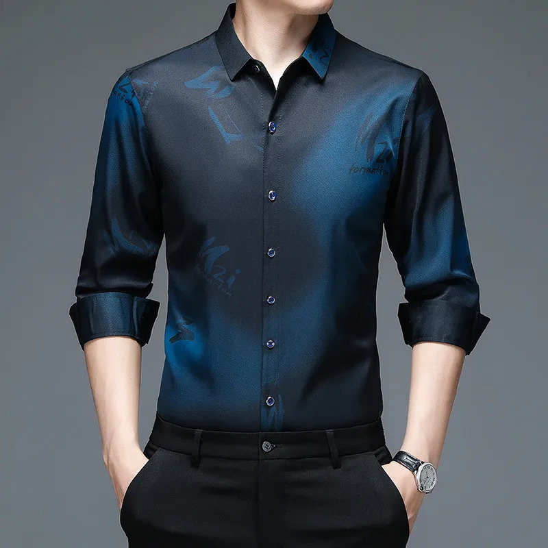 Wine red black mens dresses fashion long sleeved slim fit wrinkle resistant soft highquality shirts 250326
