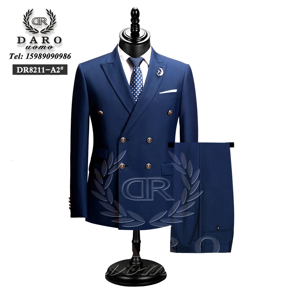 DAROuomo Mens Ultra Thin Fit Formal Business Work Clothes 2PCS Set JacketPants DR8211 250326