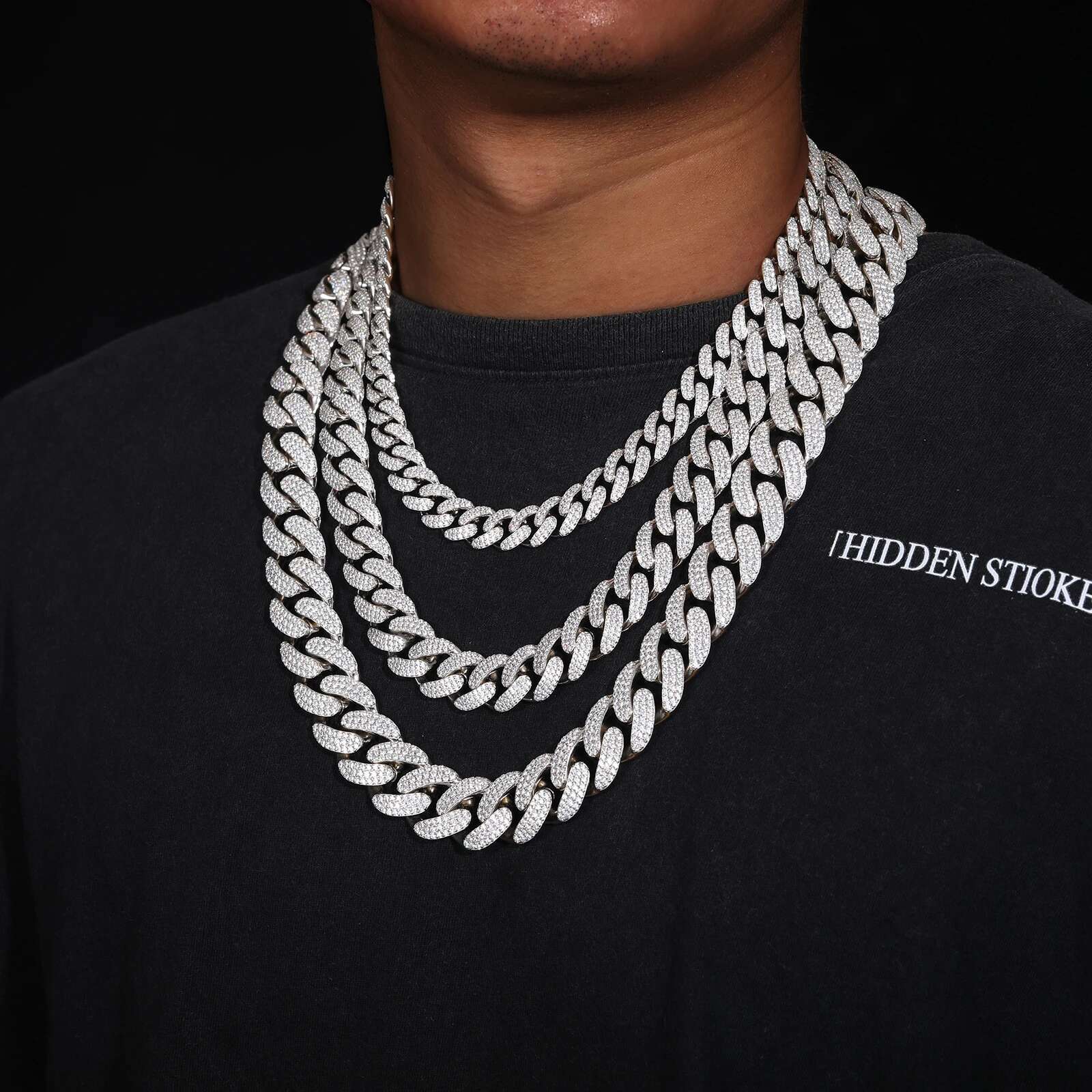 D VVS Moissanite 8-20mm S925 Sterling Silver Cuban Link Bracelet Miami Chain Necklace For Men Singer Style Rap Hip Hop Jewelry