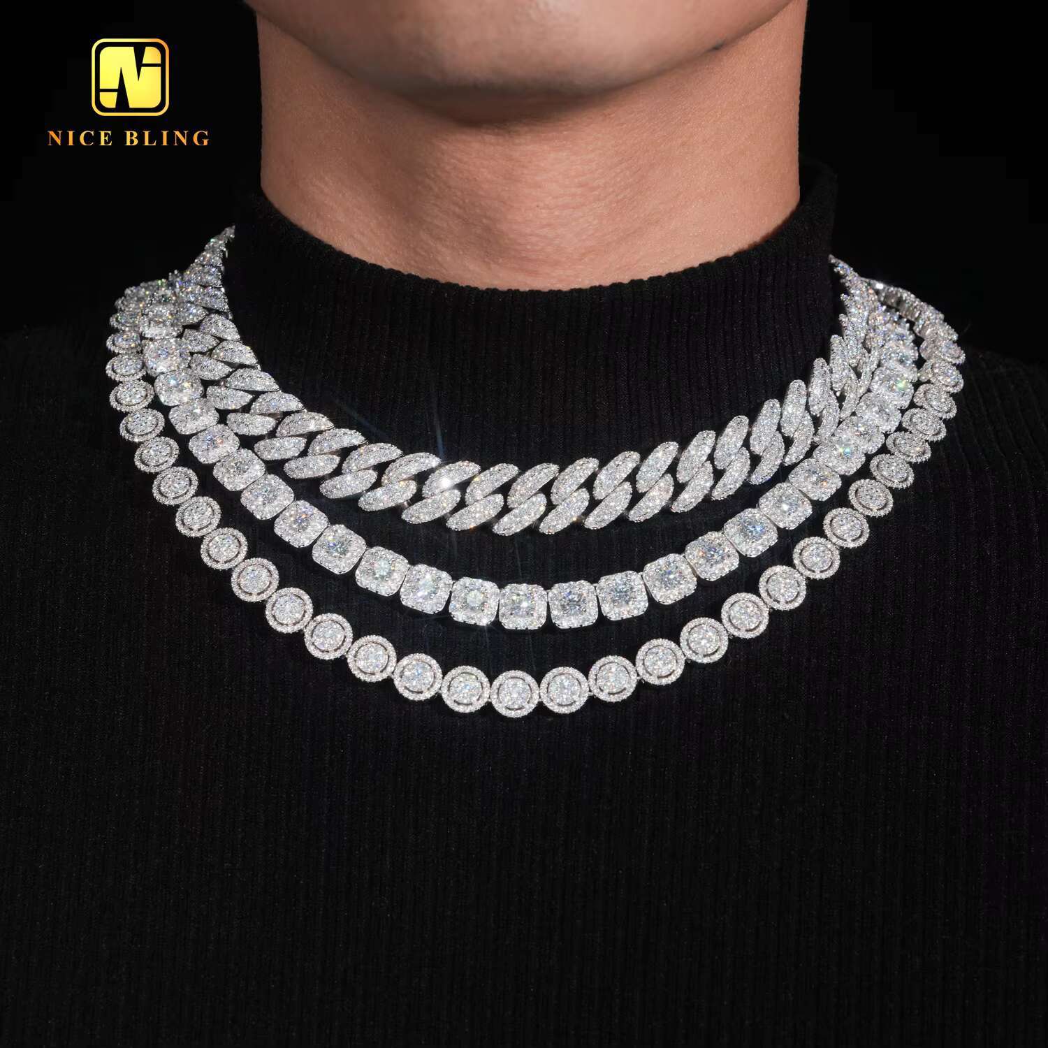 Silver Plated 18mm Hip Hop Jewelry Iced Out VVS Moissanite Diamond Custom 925 Silver Cuban Link Chain Bracelet Necklace Men