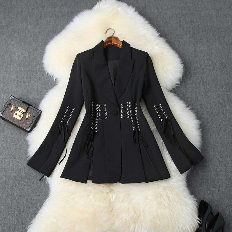 HIGH STREET 2024 Designer Stylish Women's Single Button Slit Rope Lacing Up Blazer Jacket