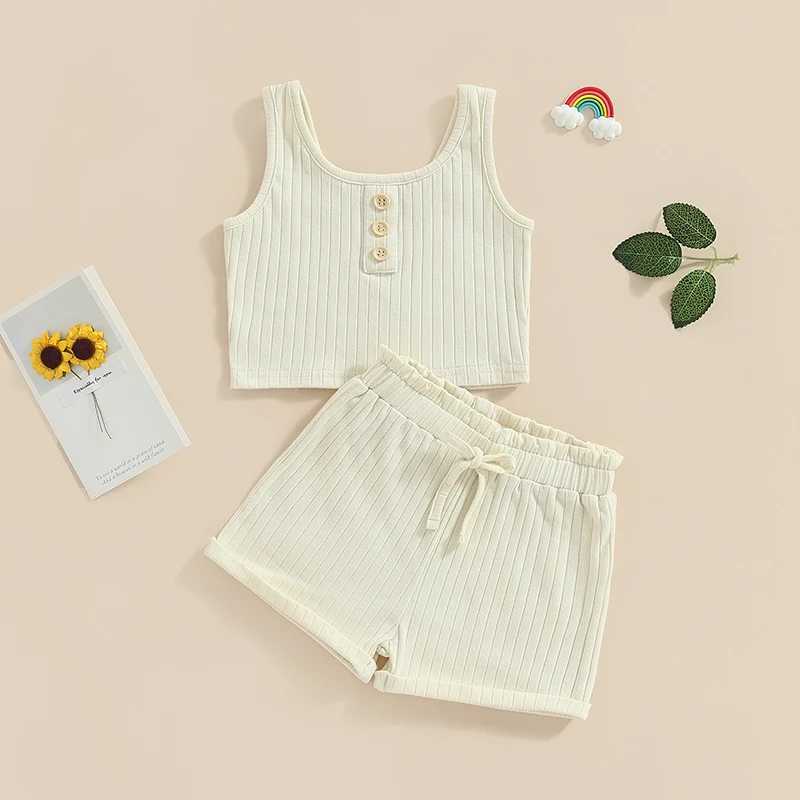 Citgeett Summer Childrens Clothing Sleeveless Button Top Solid Color Shorts Casual Clothing SetT250327