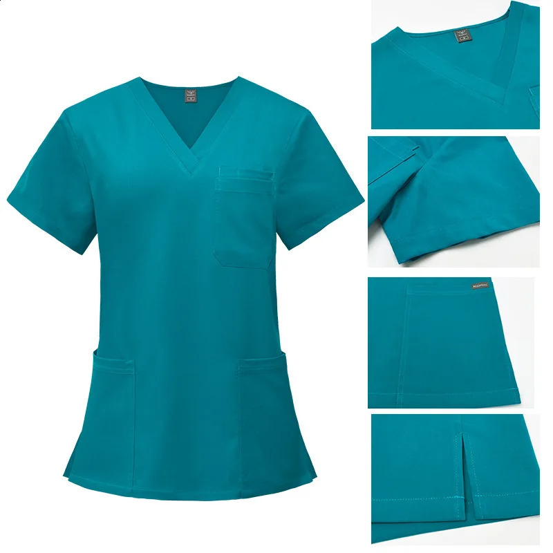 Multicolor Scrubs Uniform Short Sleeve TopPants Care Female Pet Store Doctor Scrub Surgery Work Clothes Set w250326