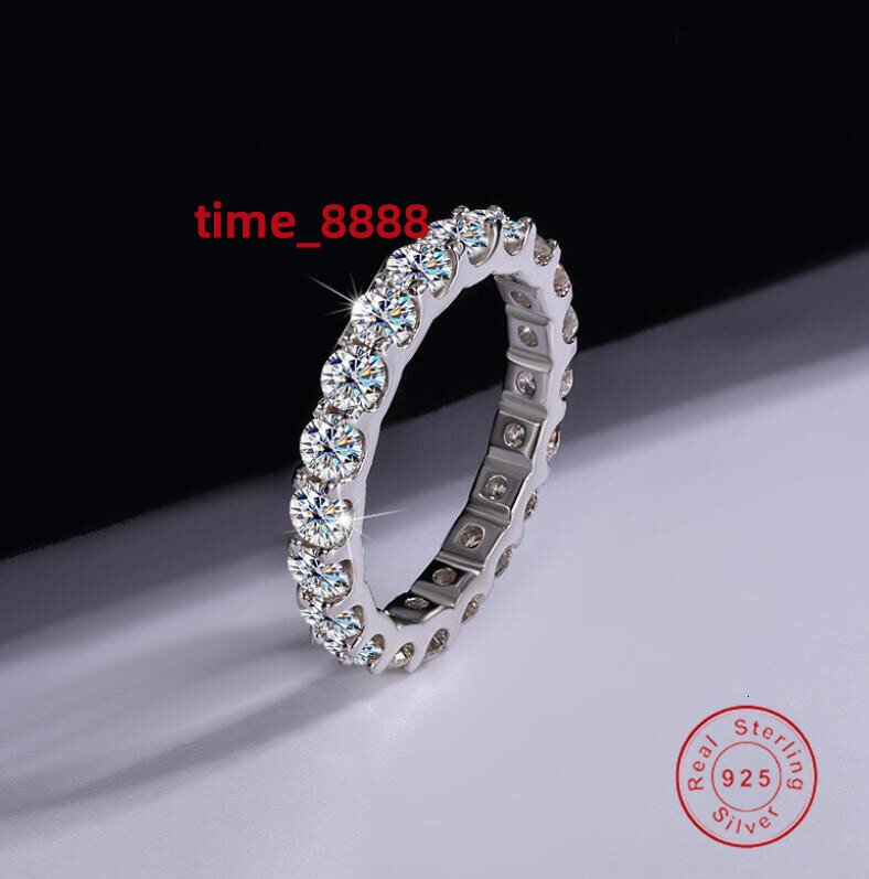 2024 Sparkling Gorgeous Handmade Full Round Cut Moissanite Diamond Gemstones Wedding Rings Pure 100% 925 Sterling Silver Party Eternity Women Band Rin