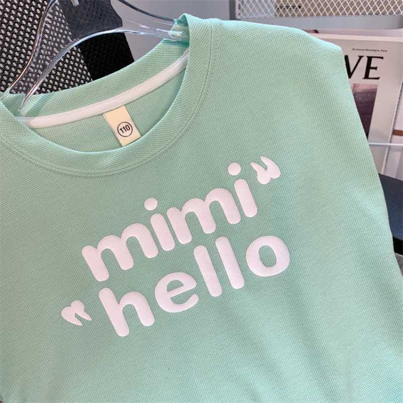 Summer childrens clothing letter printed T-shirt and shorts set childrens girls sleeveless top bottom 2-piece set Tracksuit streetwearT250327