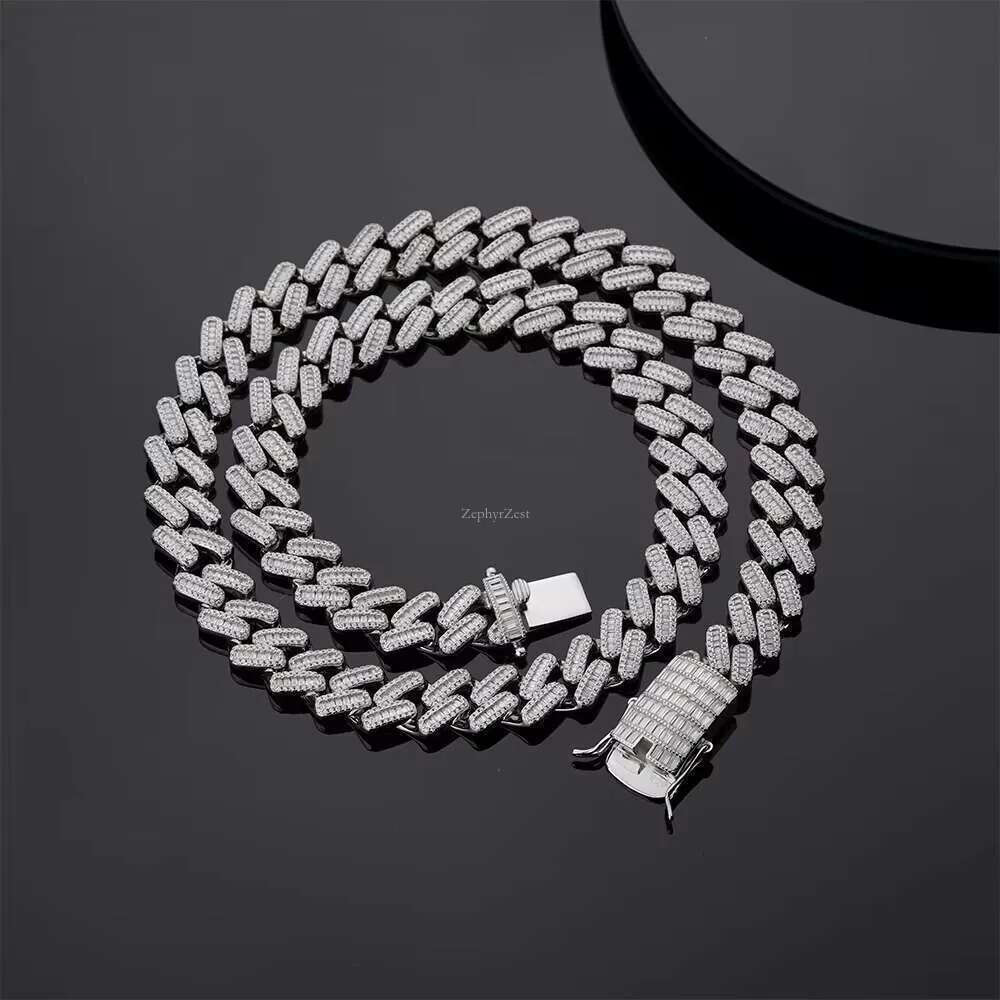 Hip hop chilled pure sier pyroxene long stick cubic zirconia 14k gold-plated Cuban men's chain