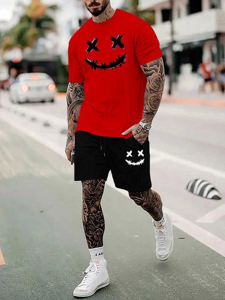 Summer new 3D printed mens round neck short sleeved T-shirt shorts set 2-piece high-quality casual street cool sports setXJ250326
