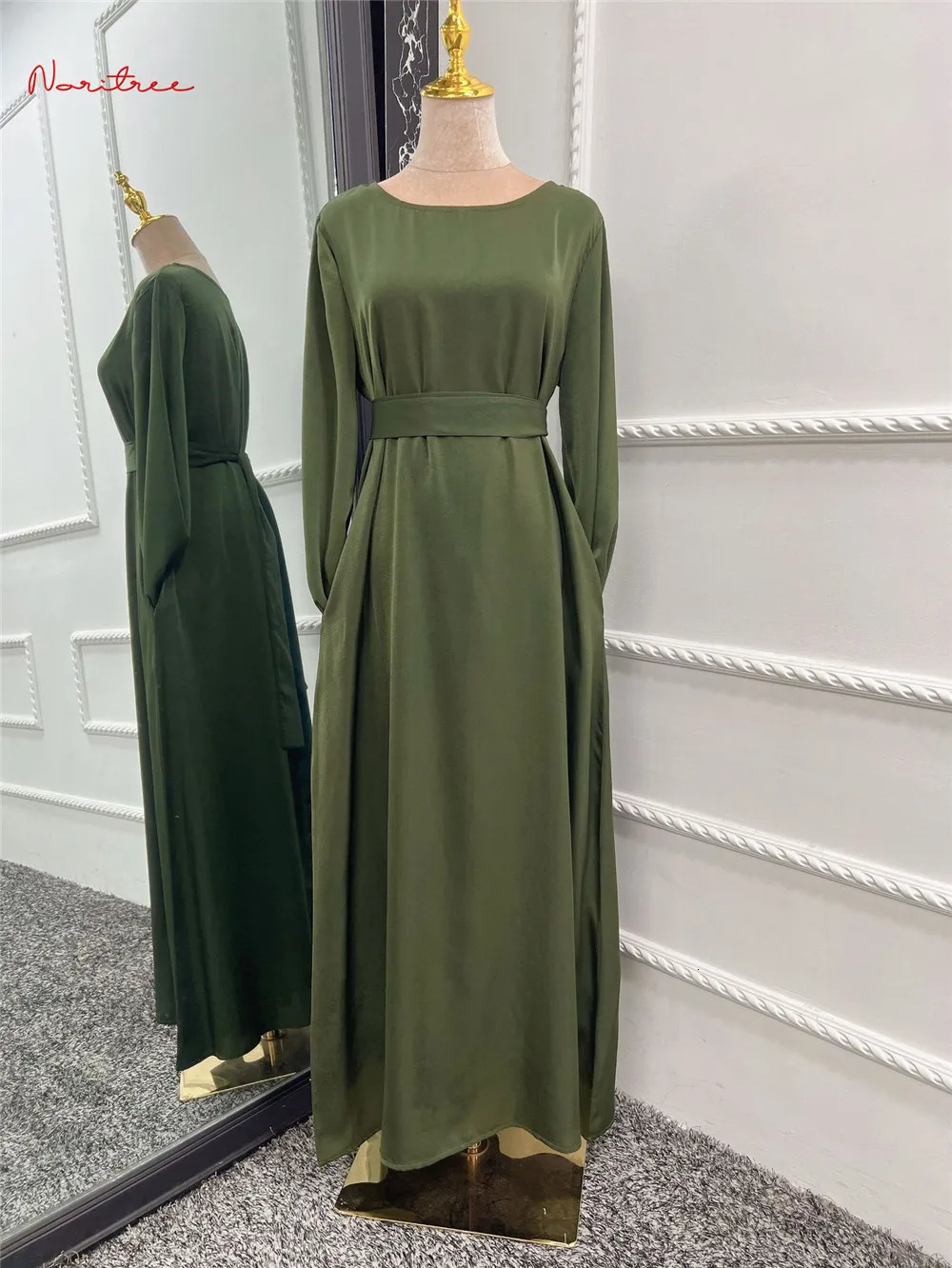 Fashion Satin Sliky Djellaba Muslim Dress Dubai Full length Shiny Sleeve Soft Abaya Islamic Gown WY921 250326