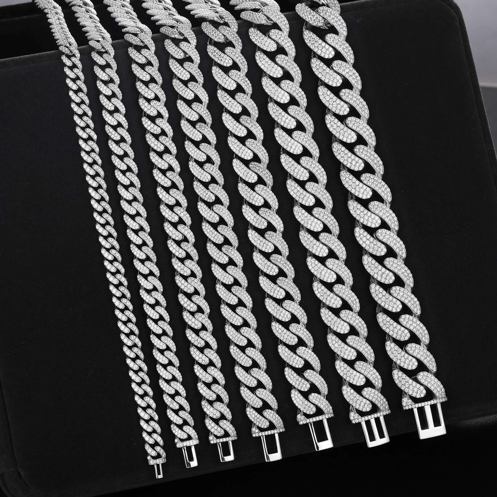 D VVS Moissanite 8-20mm S925 Sterling Silver Cuban Link Bracelet Miami Chain Necklace For Men Singer Style Rap Hip Hop Jewelry