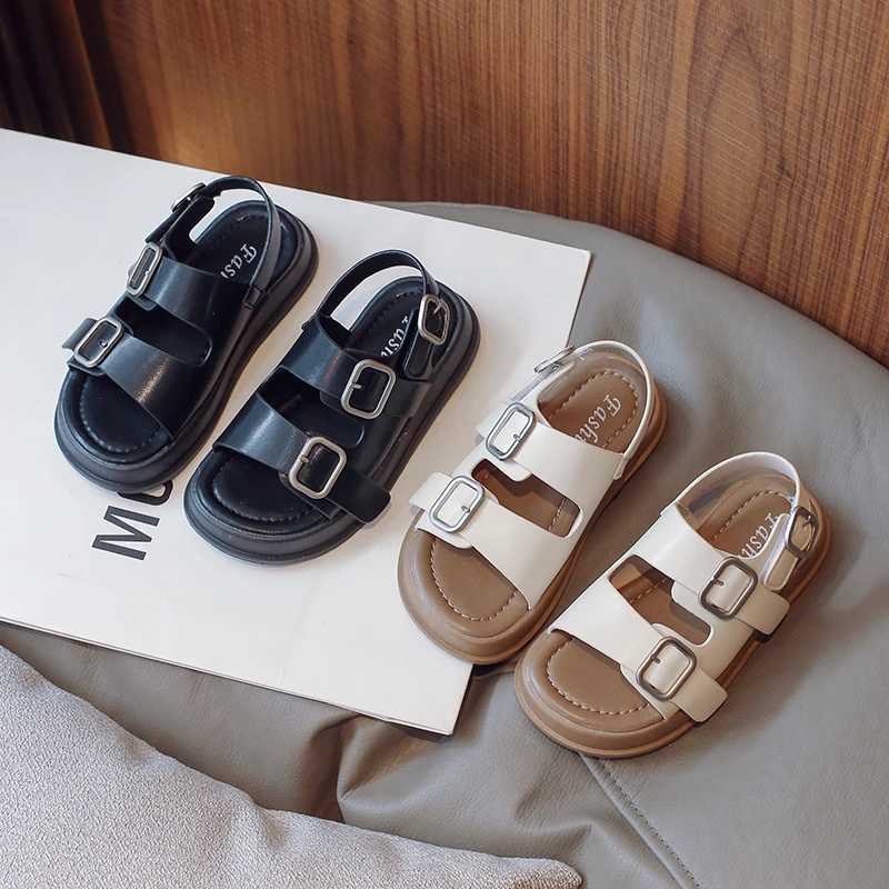 Slipper 2024 Summer Casual Round Toe Lightweight Buckle Walking Shoes for Preschool Girls Solid Color Comfortable Childrens Sandals S25326