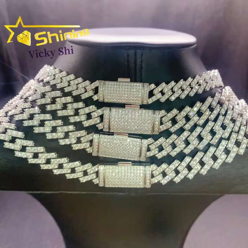 Fine Jewelry Rapper Hip Hop Necklaces 8MM 10MM 13MM 925 Sterling Silver Iced Out VVS Moissanite Cuban Link Chain