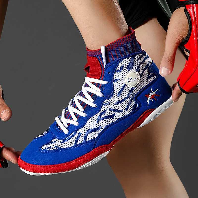 Professional Red Mens Wrestling Shoes Size 35-46 Knitted Mens Boxing Boots Comfortable Anti Slip Training Sneakers M250327