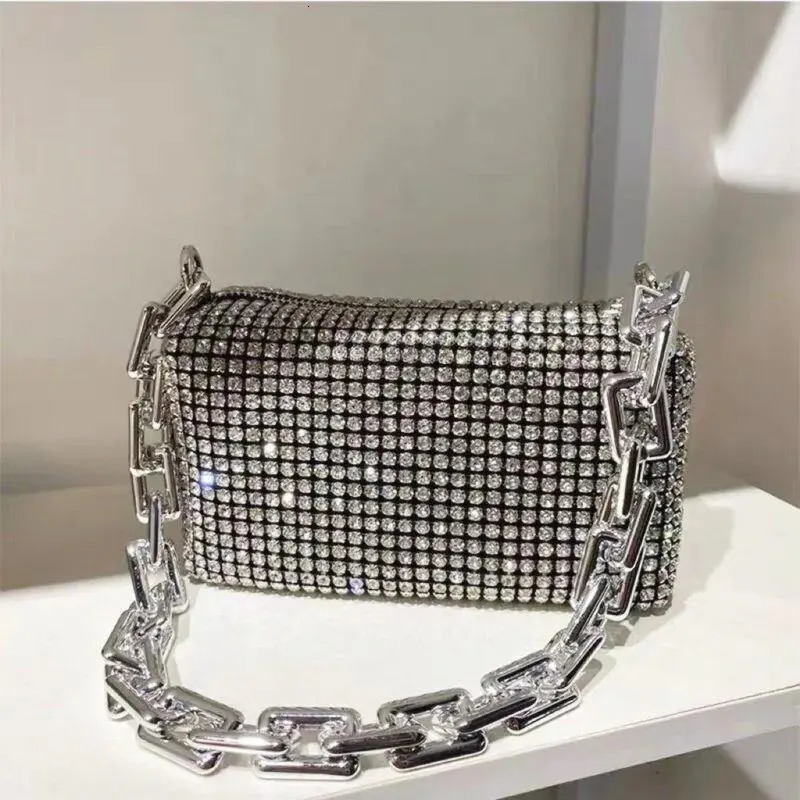 Allover Rhinestone Bucket Bag Sparkling Chain Promotional Wallet Womens Mini Crossover 63 354 inches 250326