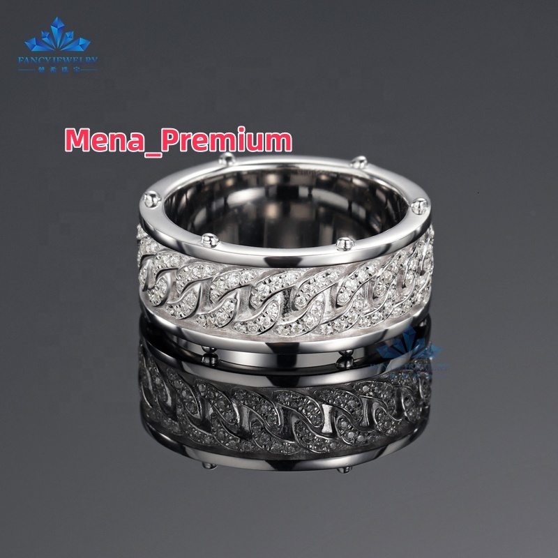 Mens Fine Jewelry Iced Hip Hop Cuban Link Ring 18K Gold Plated 925 Sterling Silver VVS Moissanite Diamond Wedding Engagement