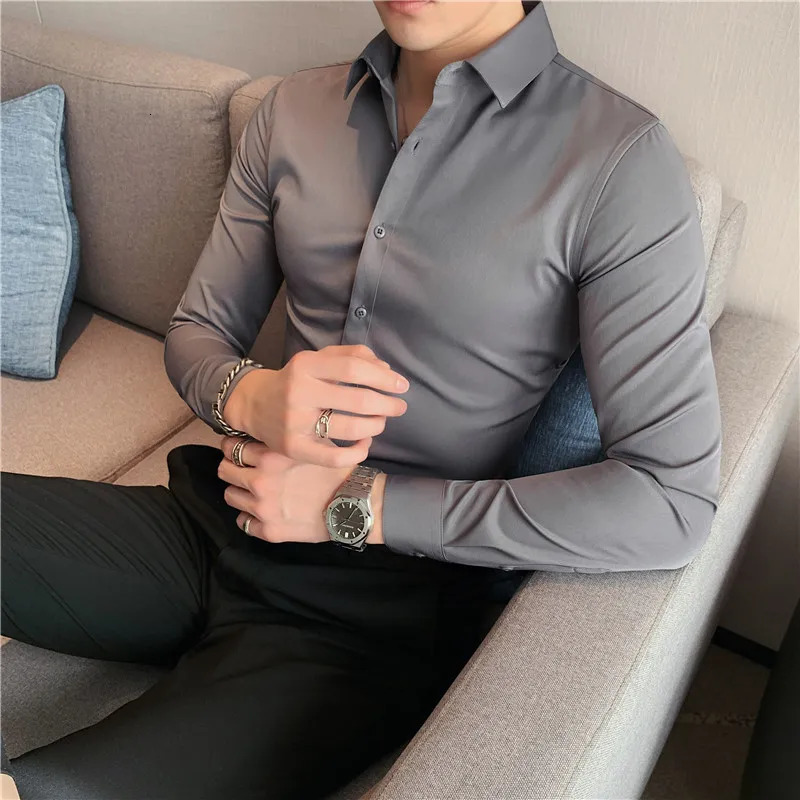 Large size S7XL highquality mens shirt 2024 autumn long sleeved solid business ultrathin social casual 250326