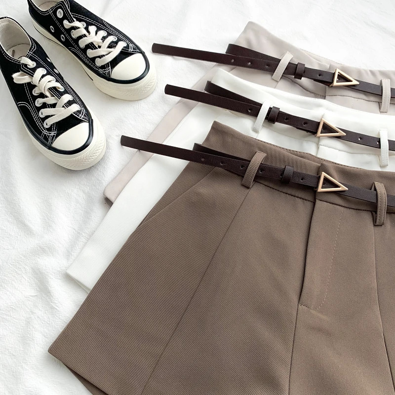 ITOOLIN Casual Womens Shorts Aline High Waist Short Chic Office Lady With Belted Vintage Female Trousers Spring Summer 250321