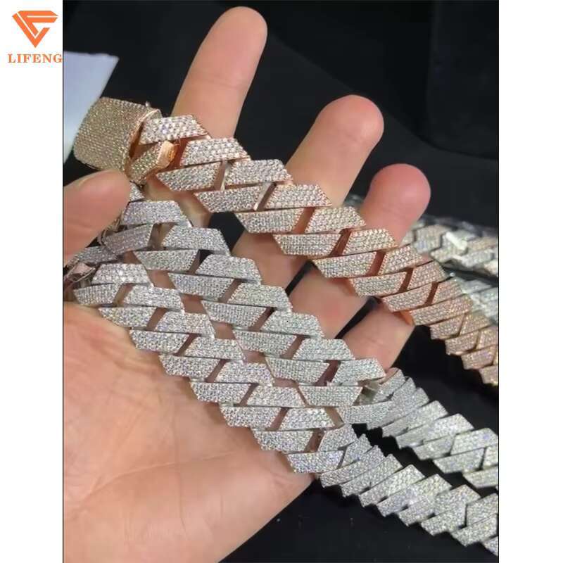 20MM 4-Row VVS Moissanite Diamond Hip-Hop Necklace Fashionable 925 Silver Iced Out Cuban Link Chain