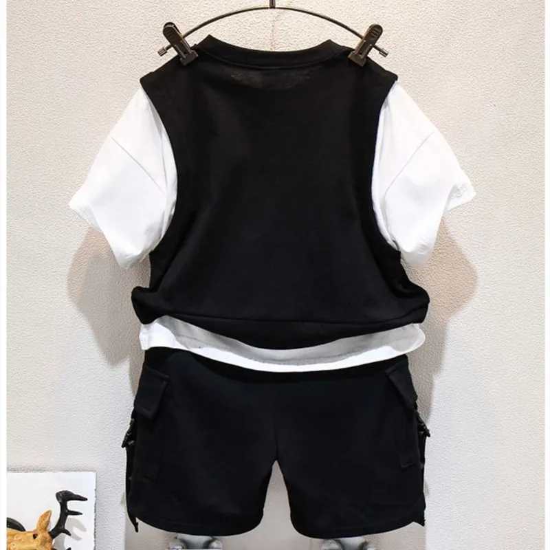 Childrens Summer Set New Fashion Childrens Baby Handsome Short Sleeve Top 2-piece Set Boys Casual Clothing SetT250327