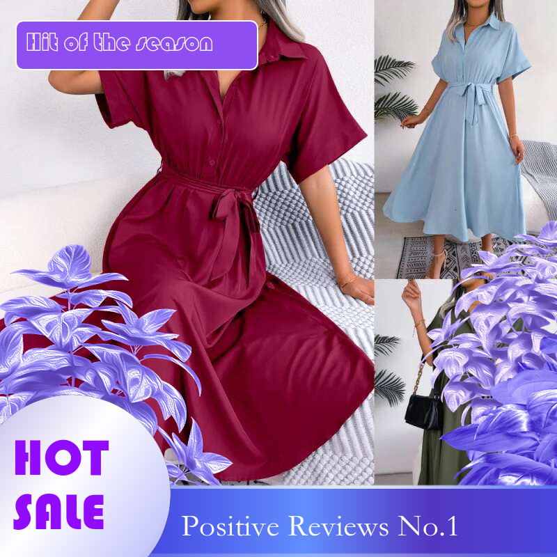 Dongdumaoyi Zomer Casual Losse Effen Kleur Stropdas Shirtjurk Lange Jurk C