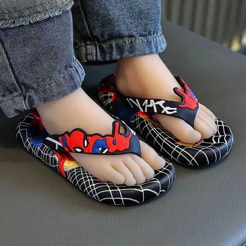 Slipper Summer childrens baby boys and girls slider cartoon Spider Man printing cute soft flip blue red childrens beach clothing shoes 24-35 S25326