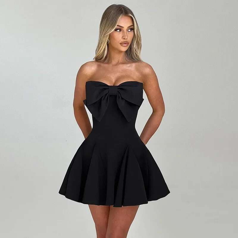 Autumn 2025 Elegant YL24445 New Sexy Slim Fit Bow Tie Less Cropped Dress Women's Fashionable European and American Style