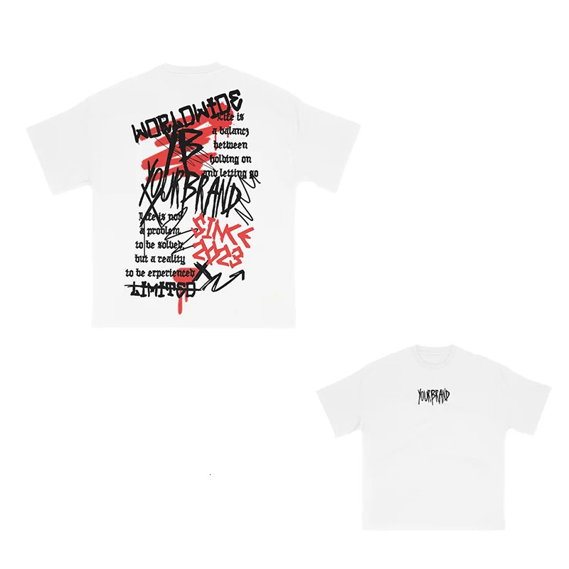 American retro Y2K 2025 crew collar cotton lettering printed oversized hiphop Tshirt mens highquality loose trend short sleeved INS 250326