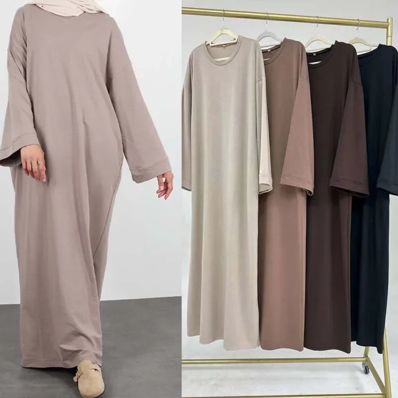 Modest Dress Solid Interior Muslim Womens Dubai Abaya Eid al Fitr Islamic Clothing Arabian Gown 250326