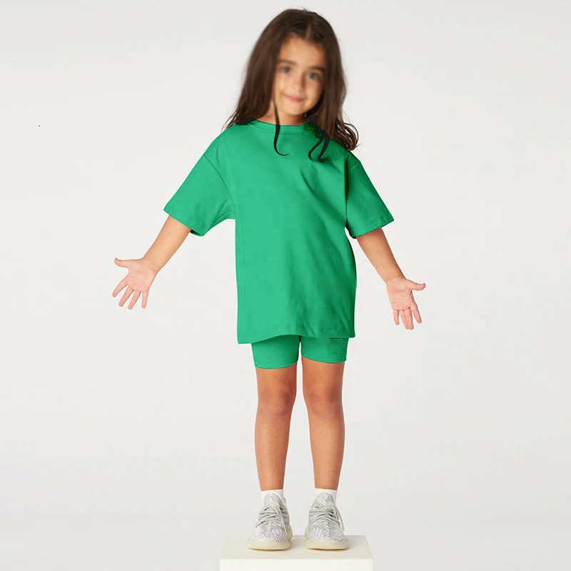 2025 Summer Essential Kids Baby Girls Clothes 2 Pieces Tracksuit Set Short Sleeve Cotton T-shirtLeggins Shorts Outfits Suit 250326