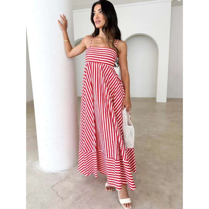 Dongdumaoyi Zomermode Bedrukte Rugloze Strappy Sexy Maxi Damesjurk Met Hoge Taille Stijlvol En Comfortabel