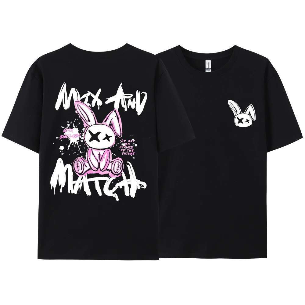 Pink Ragdoll Rabbit Harajuku Printed T-shirt for Men's Loose and Large Casual Hip Hop Clothing Short Sleeve S-XXXL Cotton T-shirt for Couples
