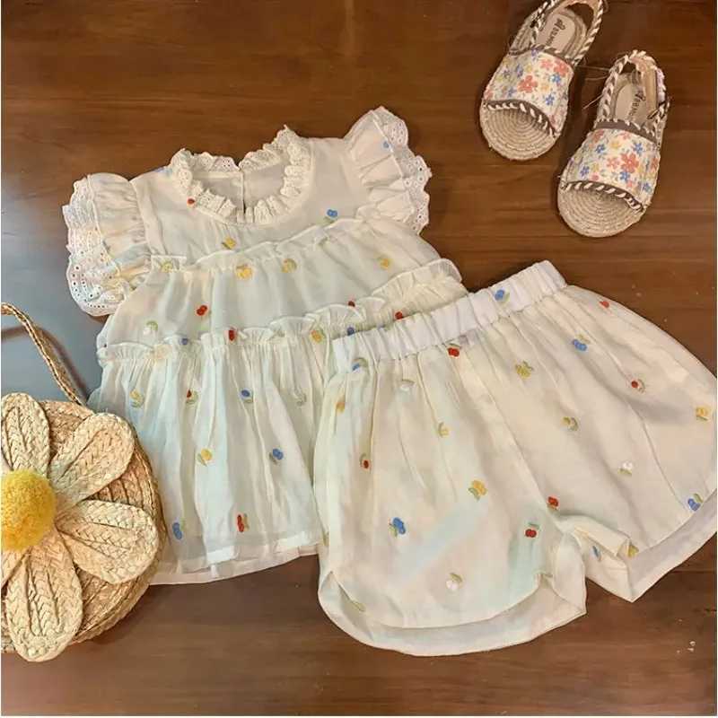 Girl Flower Set Summer 2025 New Childrens Korean Fashion Two piece Set Girl Cute Gentle Cute Set Preschool Girl ClothingT250327