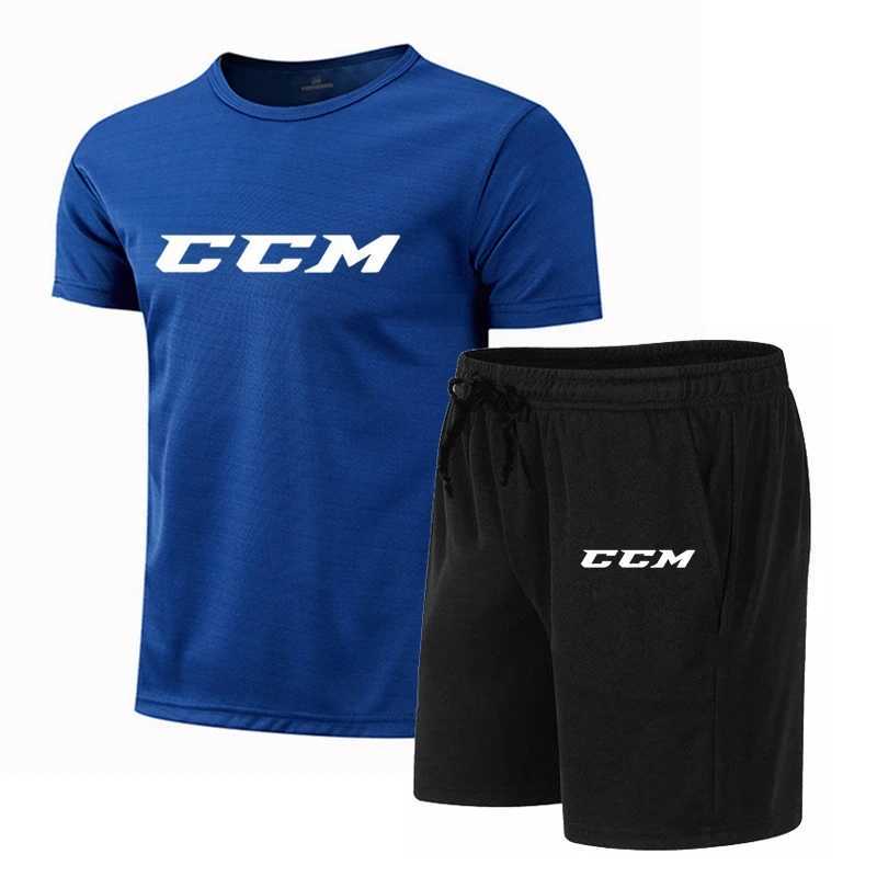 Summer mens fitness fashion mens casual sportswear quick drying sportswear CCM short sleeved T-shirt+short sleeved 2-piece setXJ250326