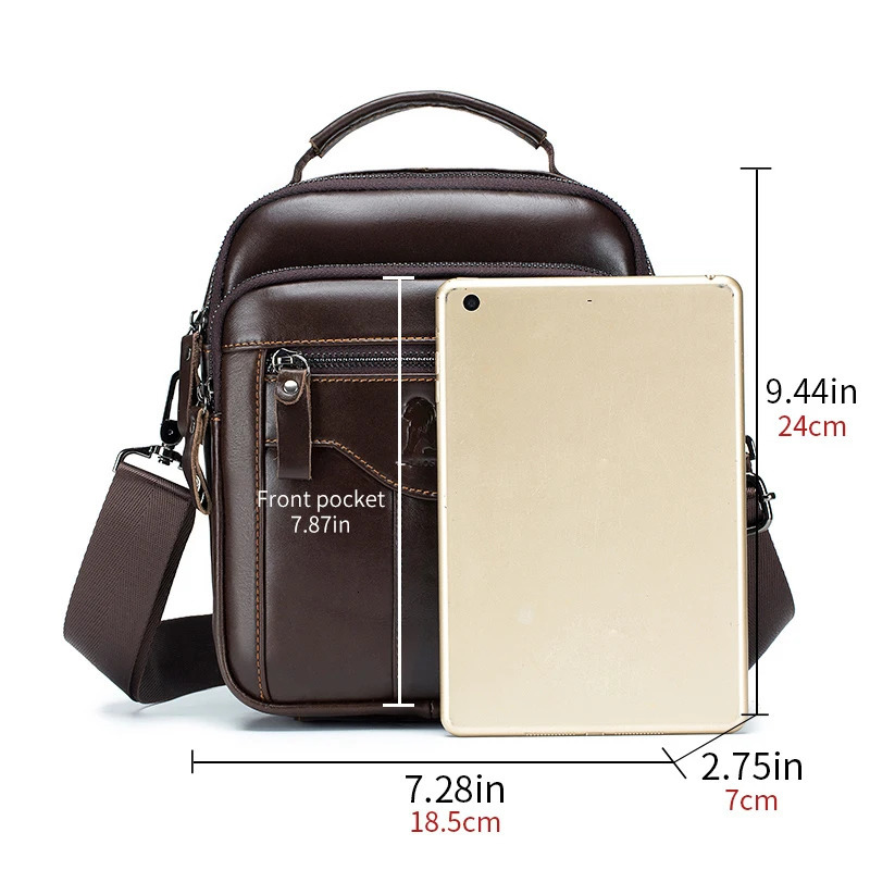 Mens cross body bag fashionable leather trendy retro mens top cowhide shoulder 250326