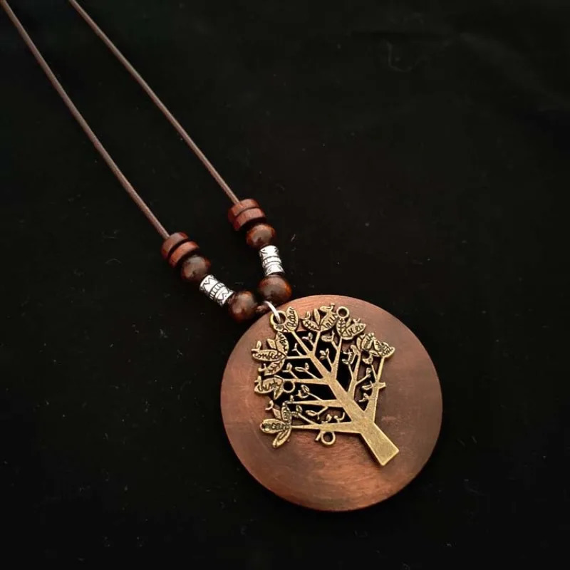 Vintage cotton linen accessories ethnic style Korean wooden bird pendant womens sweater necklace 250325