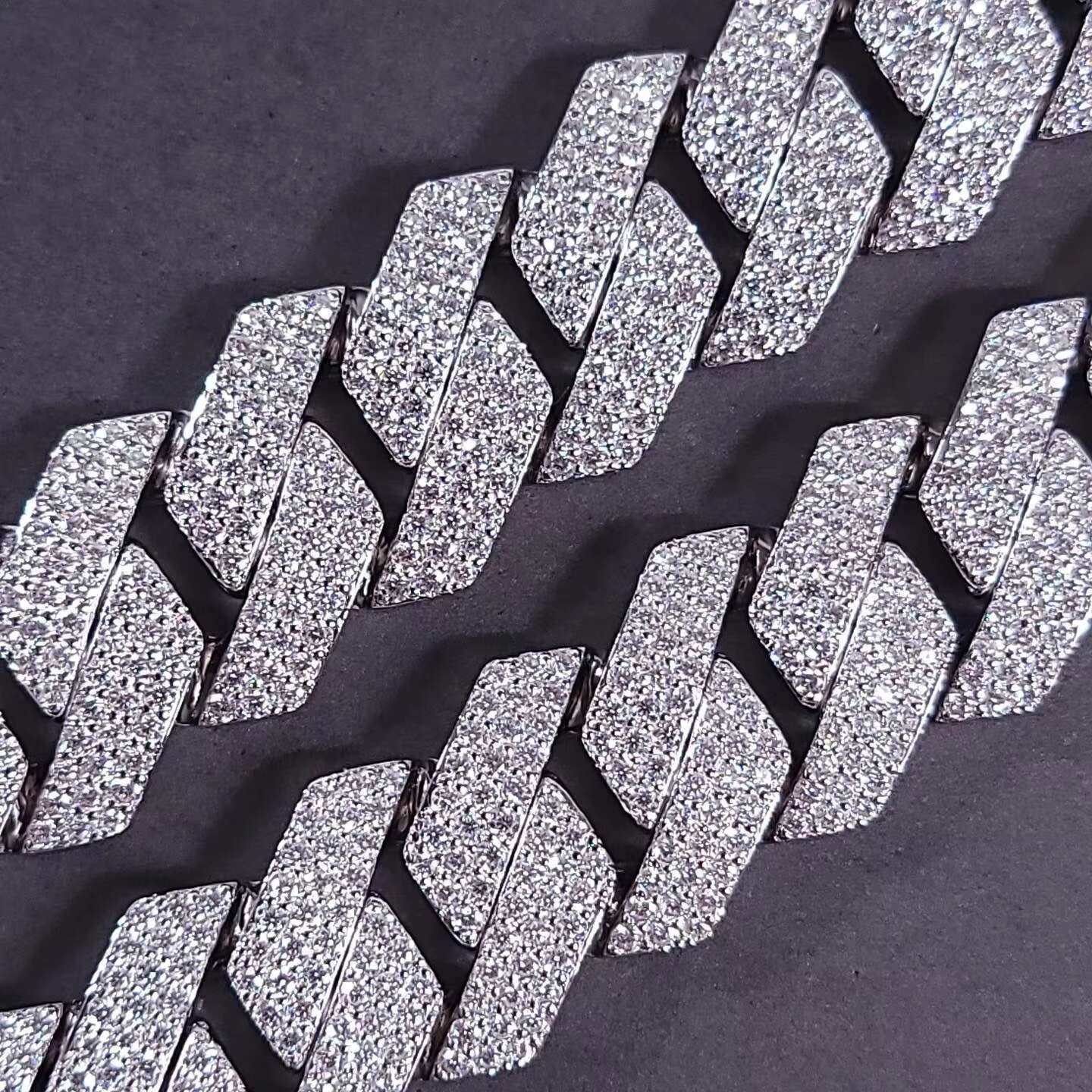 Hip Hop 2 Row 10mm Vvs d Color Moissanite Silver 925 Plated 18k Rose Gold Moissanite Cuban Link Chain for Man