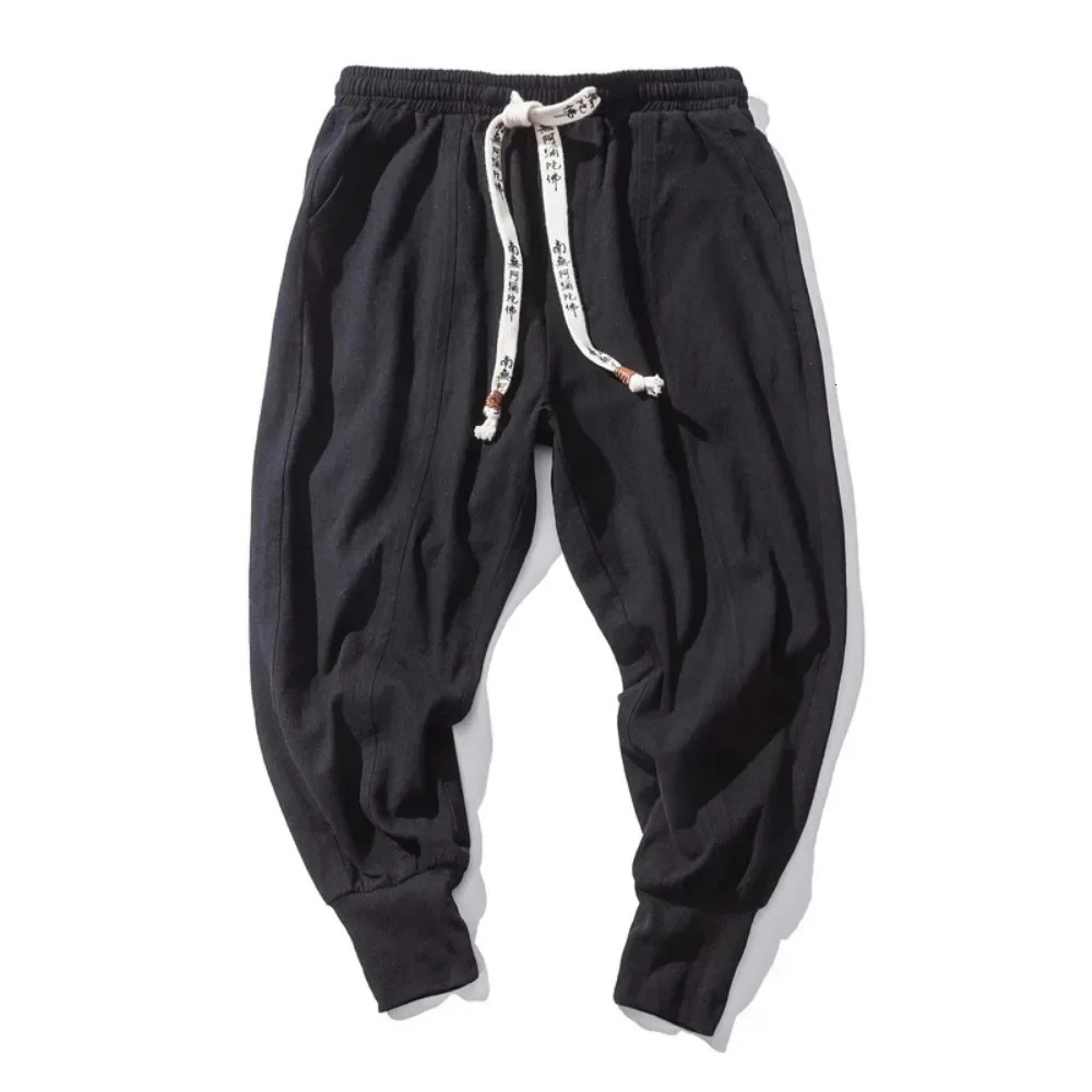 Mens harem pants streetwear cotton linen runners pocket hiphop fashion casual solid Trousers mens sports 250327