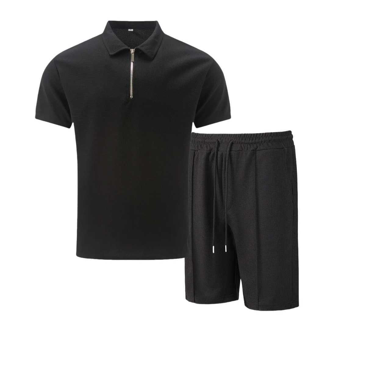 2025 Simple Mens Summer New Short sleeved Short sleeved Two piece Outdoor Leisure Handheld Mens Solid Color Trendy SetXJ250326