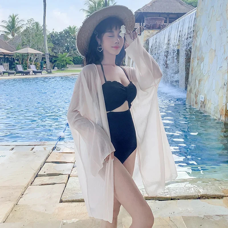 Maldives beach vacation chiffon cardigan mid length thin fit sun protection suit 250326