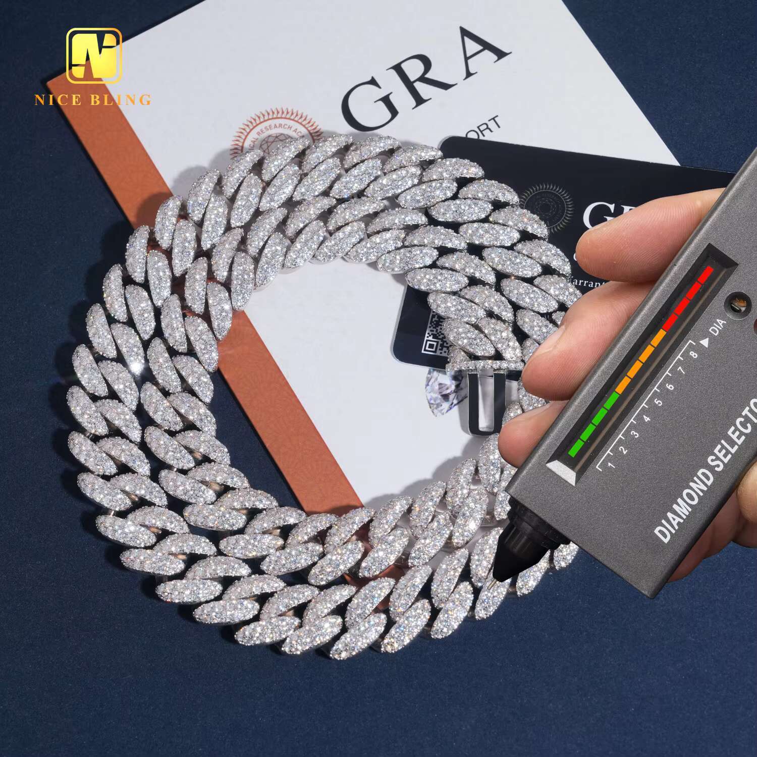 Silver Plated 18mm Hip Hop Jewelry Iced Out VVS Moissanite Diamond Custom 925 Silver Cuban Link Chain Bracelet Necklace Men