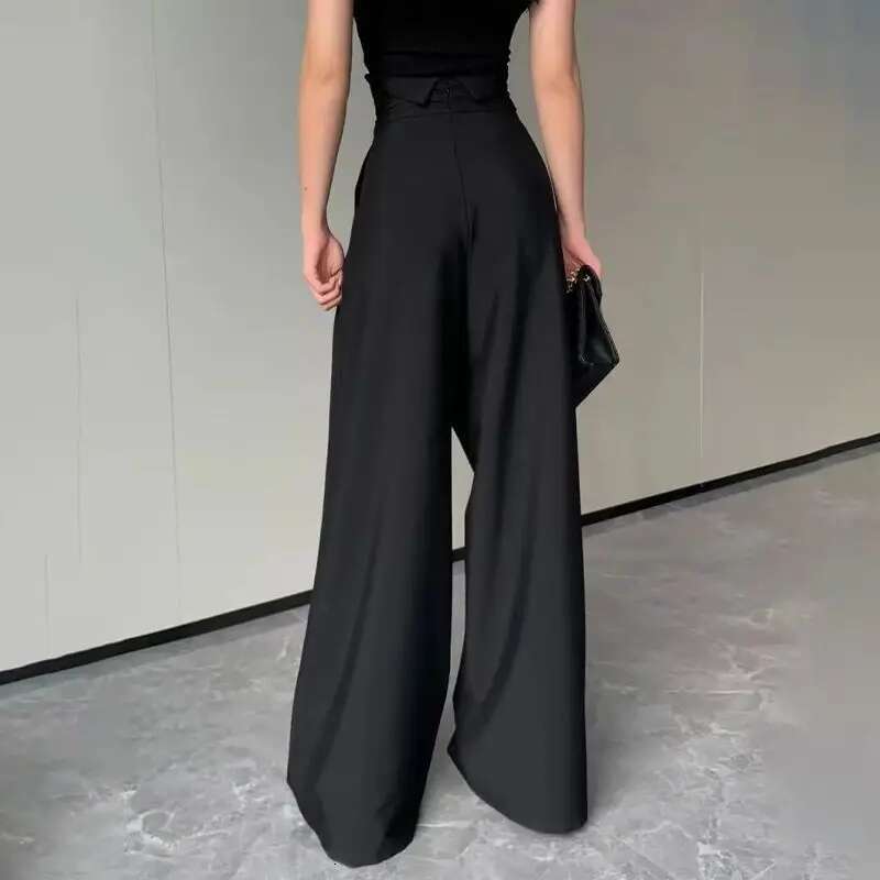 2024 Black Design Wide-Leg Pants Women's Slimming Suit Pant Magic High Waist Loose Straight Drong Mopping Casual Trousers