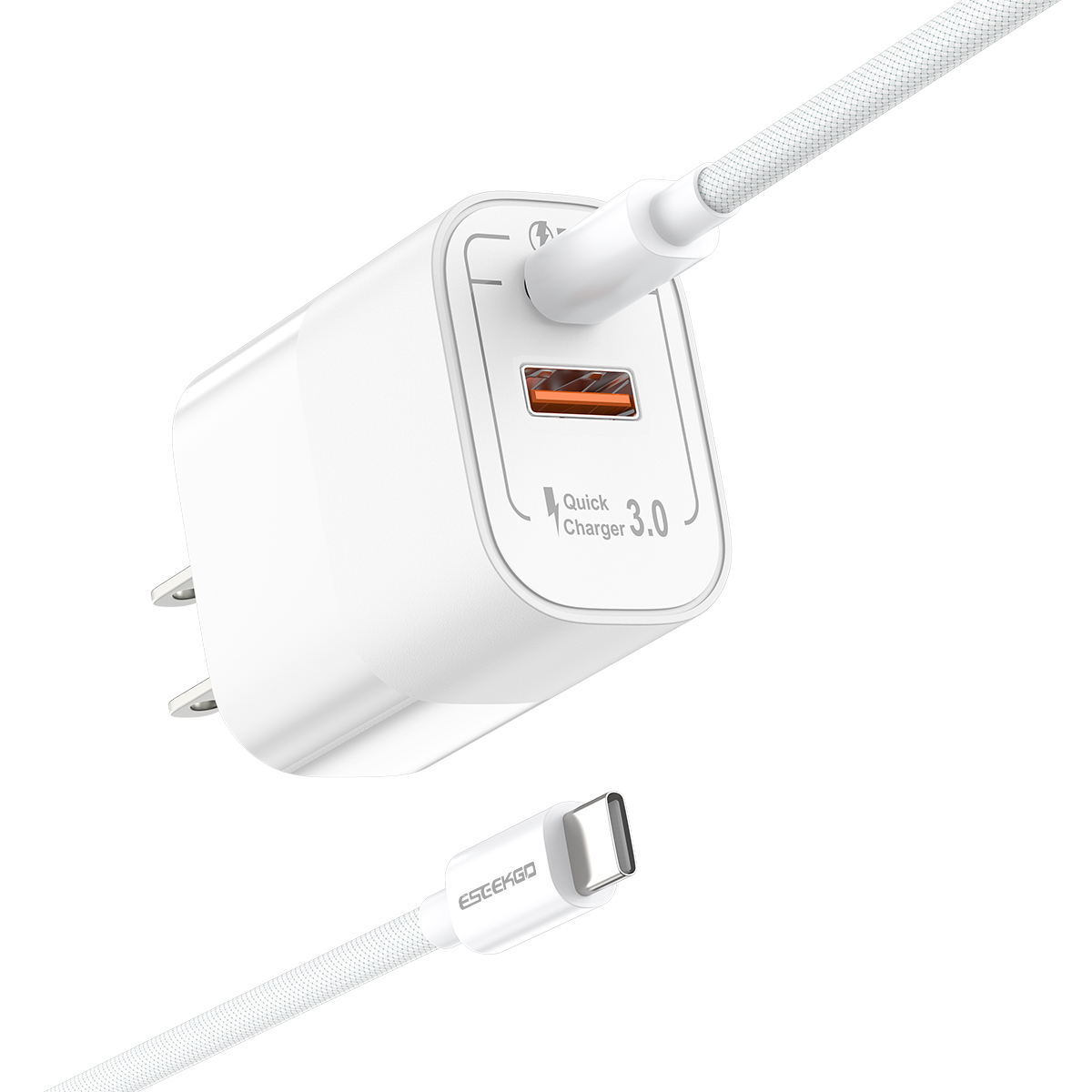 USA STOCK ESEEKGO T-32UC 20W Travel Adapter (USB A+C) US Standard With 4FT Type-C To Type-C Fast Charging Cable With Retail Package ship in 2 days