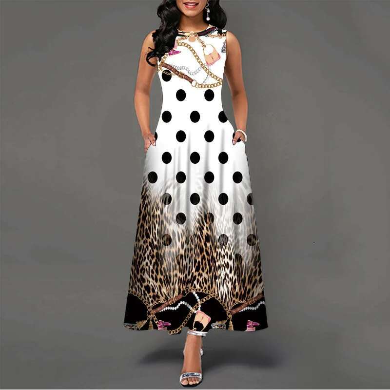 Dongdumaoyi Keyhole Jurk Met Bloemenprint Boho Mouwloze Maxi Ronde Hals En Zak Dameskleding