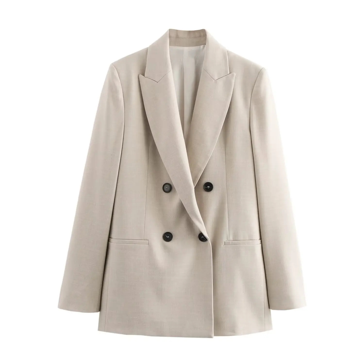 RARA Spring Womens Double Chest Set Jacket with Padded Shoulders Wrinkled High Waist Casual Mens Wear 250326