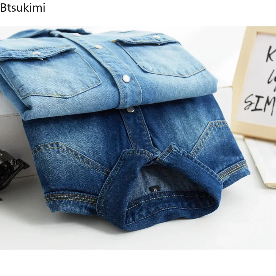 2025 Mens SpringSummer Long Sleeve Denim Shirt Korean Ultra Thin Set Tool Jeans Jacket Classic Fashion Simple Top 250318