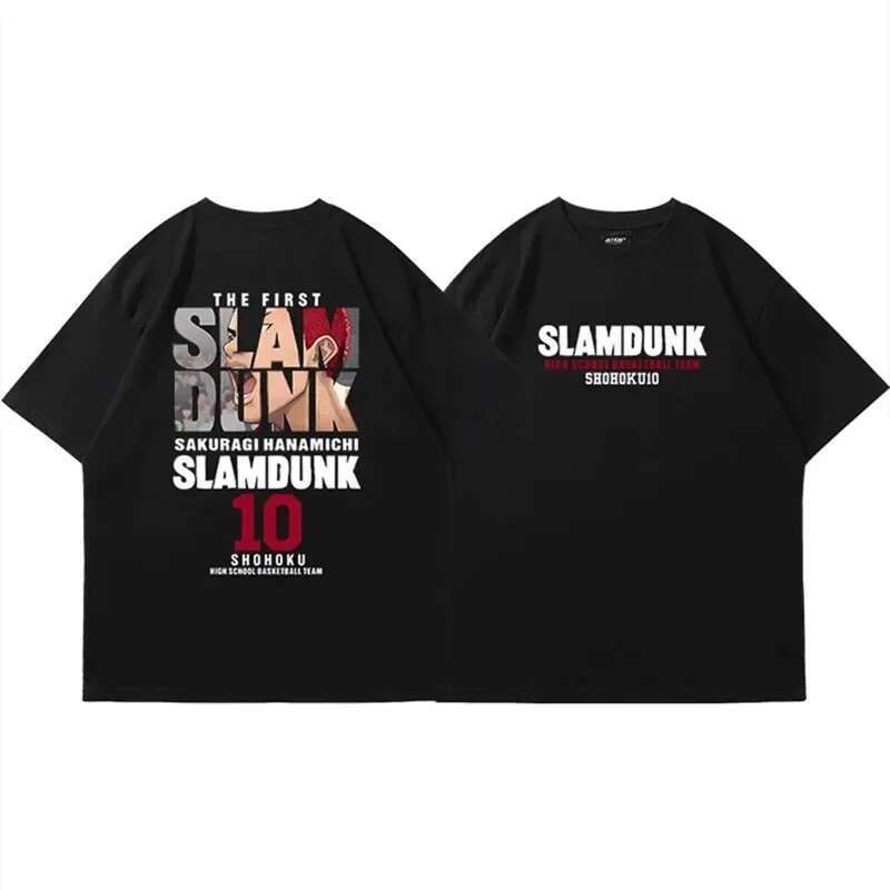 Men s short sleeved T shirt oversized made of Japanese manganese cotton with animated dunk print fast shipping pure