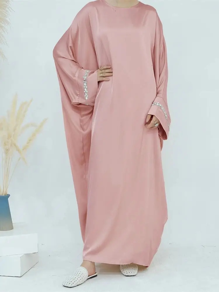 Ramadan Eid al Fitr Satin Humility Abaya Dubai Muslim Arab Female Kaftan Maxi Prayer Dress Robe 250326